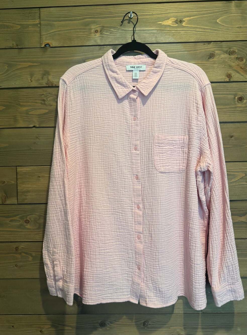 Nine West Jeans Pink Cotton Gauze Button Down Shirt Size XXL